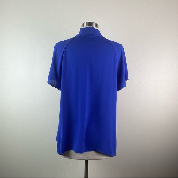 Pleione Flutter Sleeve Bow Tie Front Blouse Size XL Cobalt Blue - Picture 7 of 13